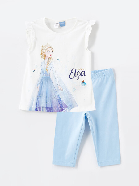 Elsa Printed Baby Girl T-Shirt and Leggings Set with Bicycle Neck and Short Sleeves - 5