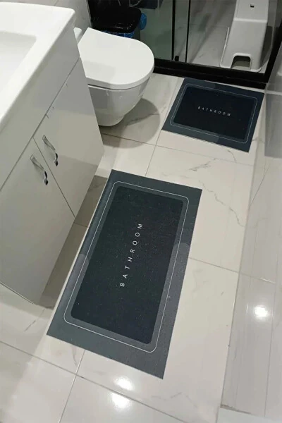 Else Anthracite Bathroom Printed Washable Non-Slip 2-Piece Bath Mat Toilet Set - 3