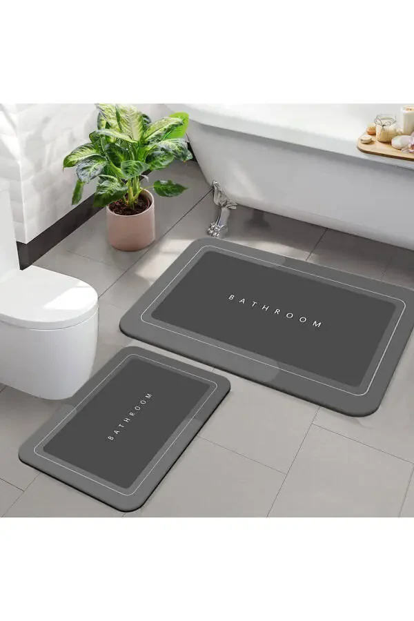 Else Anthracite Bathroom Printed Washable Non-Slip 2-Piece Bath Mat Toilet Set - 5
