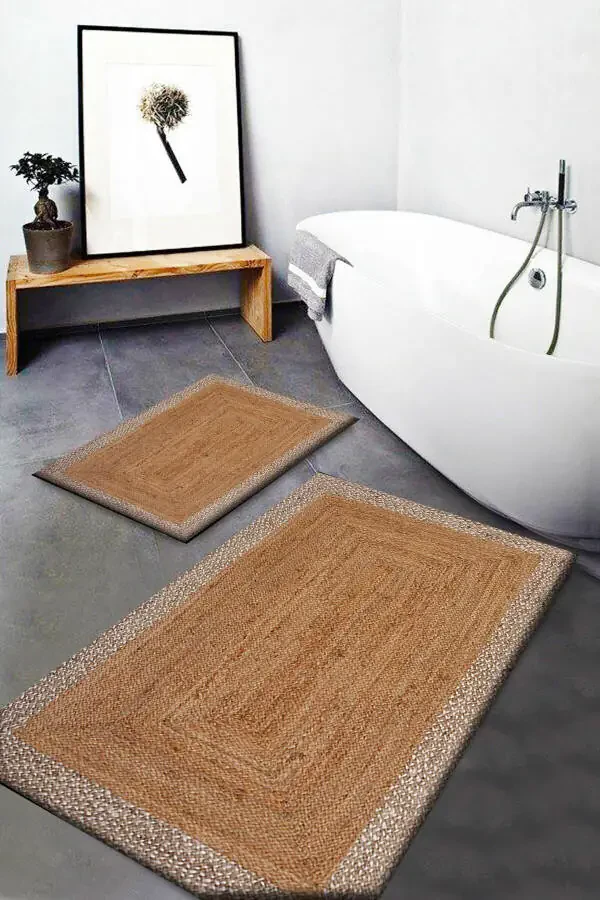 Else Coffee Straw-Look Pattern Washable Non-Slip Bathroom Rug 2-Piece Toilet Set Rug Dts-32 - 1