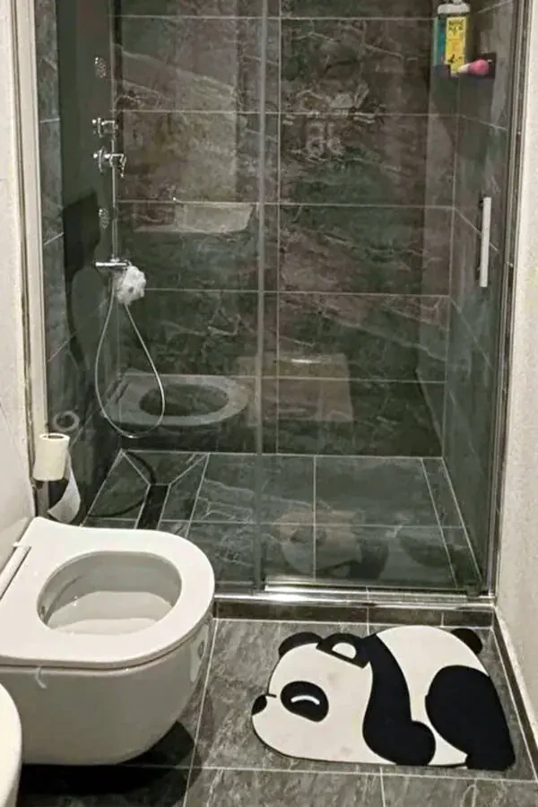 Else Panda Su Emici Duş Önü Banyo Paspası Klozet Tek Parça Hayvanlı Banyo Halısı - 6
