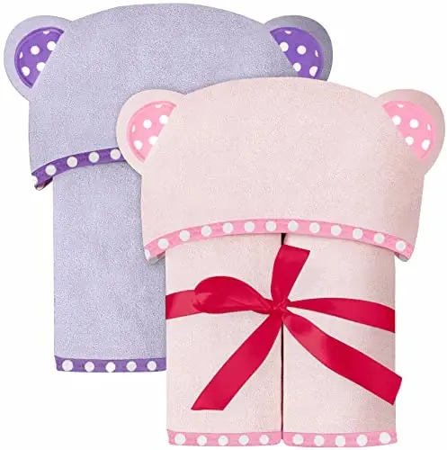 ELSVIN 2'li Kapüşonlu Bebek Havlusu Seti – Mor ve Pembe – Lüks, Büyük ve Süper Emici – 76 x 76 cm – Bebekler, Yeni Yürümeye Başlayan Çocuklar ve Çocuklar için Yumuşak ve Uygun – 400 GSM - ELSVIN (1)
