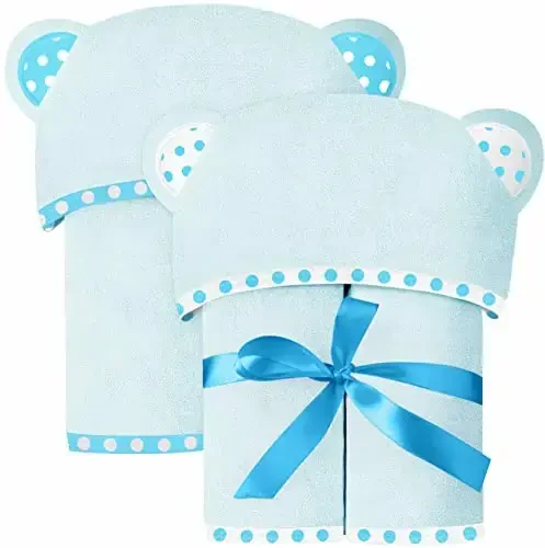 ELSVIN Set of 2 Hooded Baby Towels – Blue – Luxurious, Large and Super Absorbent – 35 x 35 Inch – Soft and Suitable for Infants, Toddlers and Kids – 400 GSM - ELSVIN