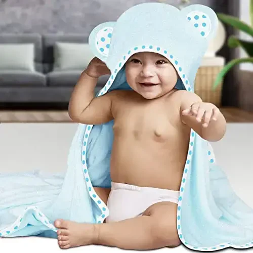 ELSVIN Set of 2 Hooded Baby Towels – Blue – Luxurious, Large and Super Absorbent – 35 x 35 Inch – Soft and Suitable for Infants, Toddlers and Kids – 400 GSM - 6