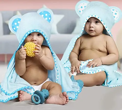 ELSVIN Set of 2 Hooded Baby Towels – Blue – Luxurious, Large and Super Absorbent – 35 x 35 Inch – Soft and Suitable for Infants, Toddlers and Kids – 400 GSM - 3