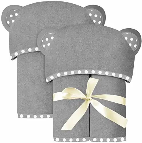 ELSVIN Set of 2 Hooded Baby Towels – Grey – Luxurious, Large and Super Absorbent – 30 x 30 Inch – Soft and Suitable for Infants, Toddlers and Kids – 400 GSM - ELSVIN