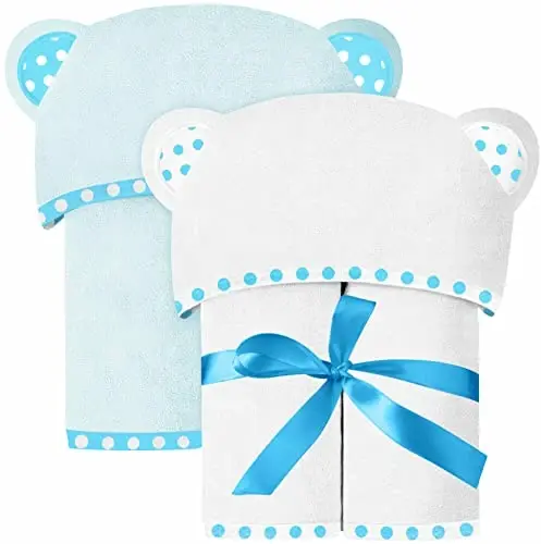 ELSVIN Set of 2 Hooded Baby Towels – White and Blue – Luxurious, Large and Super Absorbent – 30 x 30 Inch – Soft and Suitable for Infants, Toddlers and Kids – 400 GSM 