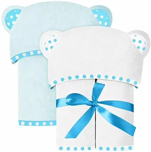 ELSVIN Set of 2 Hooded Baby Towels – White and Blue – Luxurious, Large and Super Absorbent – 30 x 30 Inch – Soft and Suitable for Infants, Toddlers and Kids – 400 GSM - ELSVIN