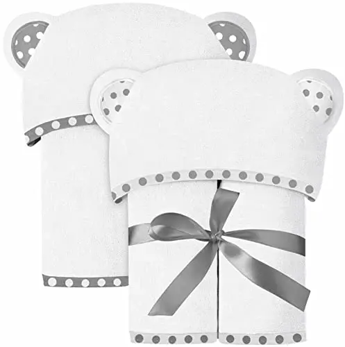 ELSVIN Set of 2 Hooded Baby Towels – White – Luxurious, Large and Super Absorbent – 30 x 30 Inch – Soft and Suitable for Infants, Toddlers and Kids – 400 GSM - 1