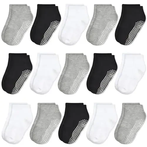 ELUTONG Non Slip Toddler Socks,Boy Socks with Grips 15 Pairs Anti Skid Kids Low Cut Socks for Baby Infant(0-7 Years) - 1