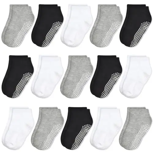ELUTONG Non Slip Toddler Socks,Boy Socks with Grips 15 Pairs Anti Skid Kids Low Cut Socks for Baby Infant(0-7 Years) - 1