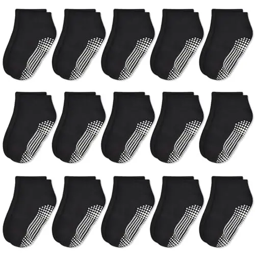 ELUTONG Non Slip Toddler Socks,Boy Socks with Grips 15 Pairs Anti Skid Kids Low Cut Socks for Baby Infant(0-7 Years) 