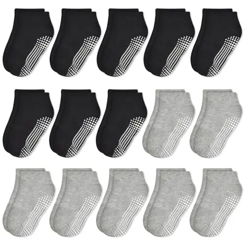 ELUTONG Non Slip Toddler Socks,Boy Socks with Grips 15 Pairs Anti Skid Kids Low Cut Socks for Baby Infant(0-7 Years) 