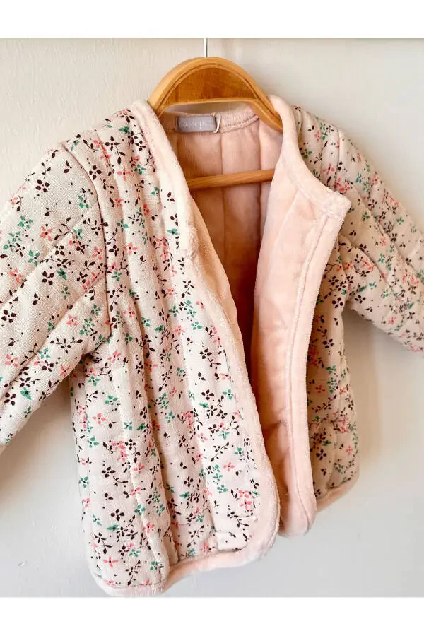 Elza Qiz Bebek Gullu Naqshli Polar Palto - 1