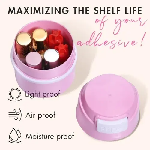 Embagol Eyelash Glue Storage Container Tank - Adhesive Jar Stand Makeup Case Cosmetic Storage Tank - Pink - 3