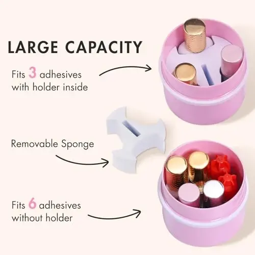 Embagol Eyelash Glue Storage Container Tank - Adhesive Jar Stand Makeup Case Cosmetic Storage Tank - Pink - 6
