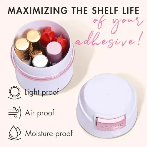 Embagol Eyelash Glue Storage Container Tank - Adhesive Jar Stand Makeup Case Cosmetic Storage Tank - White with Pink - 3
