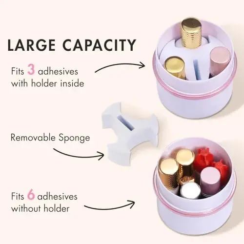 Embagol Eyelash Glue Storage Container Tank - Adhesive Jar Stand Makeup Case Cosmetic Storage Tank - White with Pink - 6