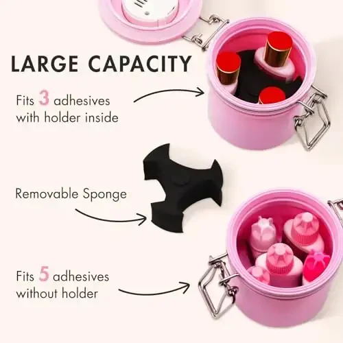 Embagol False Lash Glue Storage Tank With Thermometer Adhesive Carbon Sealed Leak-proof Containers Grafting Eyelash Extension Supplies(PINK) - 5