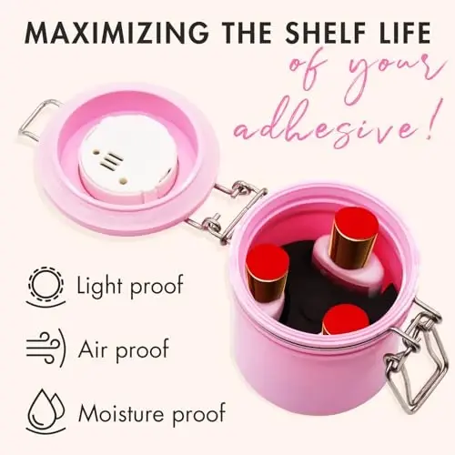 Embagol False Lash Glue Storage Tank With Thermometer Adhesive Carbon Sealed Leak-proof Containers Grafting Eyelash Extension Supplies(PINK) - 3