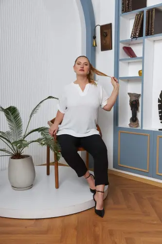 Embellished Collar Plus Size Ecru Blouse - 5