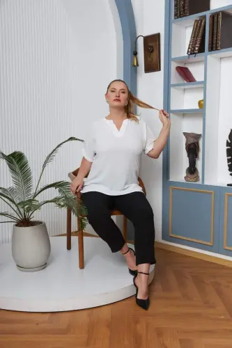 Embellished Collar Plus Size Ecru Blouse - 5