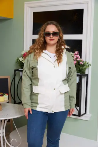 Embellished Hooded Plus Size Trench Coat Ecru - 1