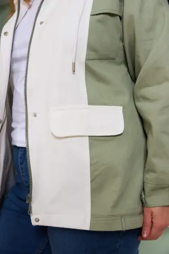 Embellished Hooded Plus Size Trench Coat Ecru - BÜYÜKBEDENIZ (1)