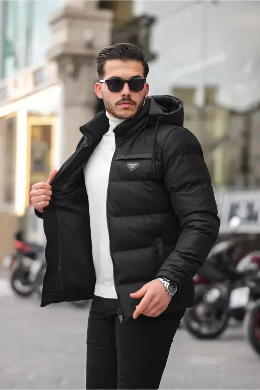 Emblem Carbon Leather Jacket Hooded PLDP 2959-BLACK - 1