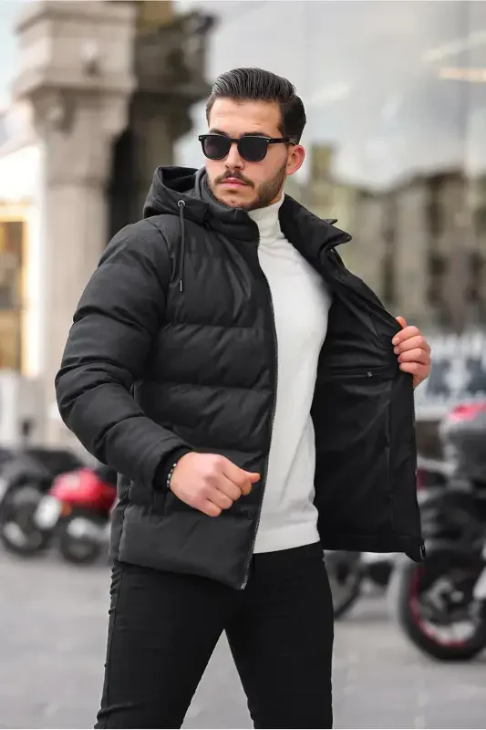 Emblem Carbon Leather Jacket Hooded PLDP 2959-BLACK - 2