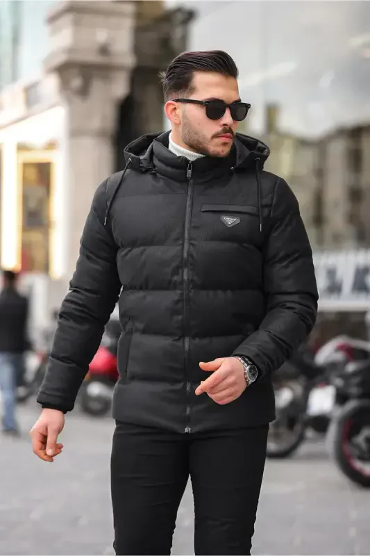 Emblem Carbon Leather Jacket Hooded PLDP 2959-BLACK - 3