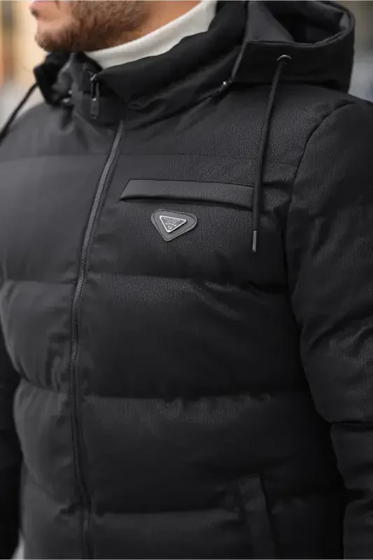 Emblem Carbon Leather Jacket Hooded PLDP 2959-BLACK - 5