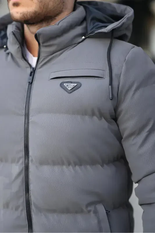 Emblem Carbon Leather Jacket Hooded PLDP 2959-GRAY - 4