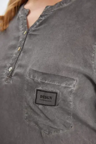 Emblem Detailed Plus Size Washed Blouse Smoke Gray - BÜYÜKBEDENIZ (1)
