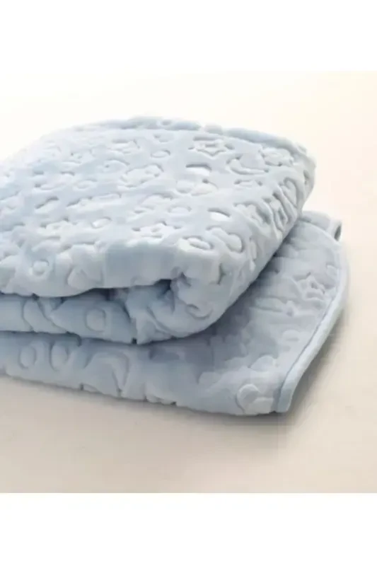 Embossed Blue Plush Baby Blanket Blue-Blue - 1
