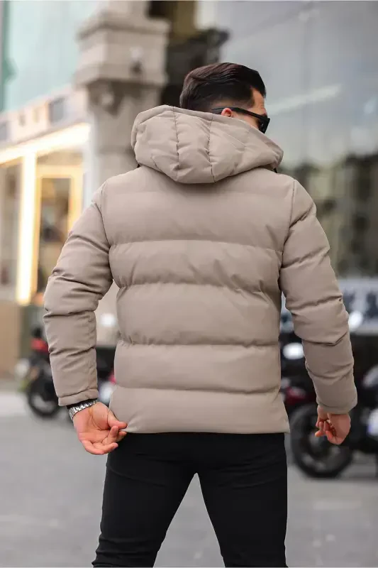 Embossed Carbon Leather Jacket Hooded PLDP 2959-BEIGE - 4