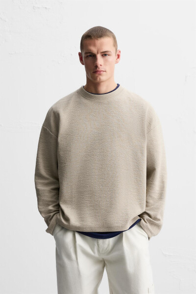 Embossed Jacquard Sweatshirt (Beige) - 2