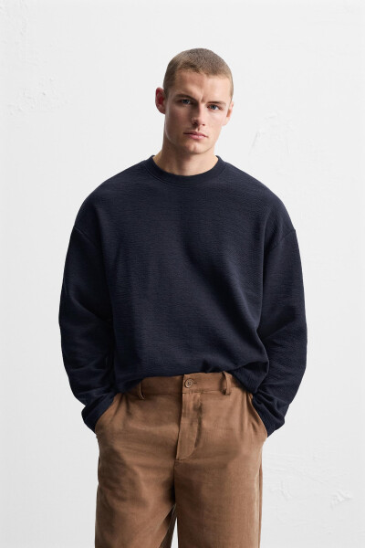 Embossed jacquard sweatshirt, navy blue. - 2