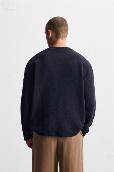 Embossed jacquard sweatshirt, navy blue. - 3