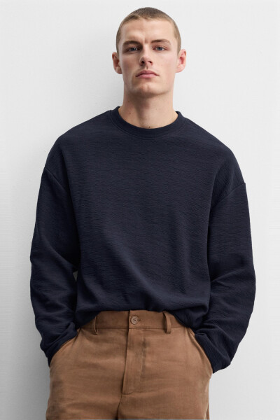 Embossed jacquard sweatshirt, navy blue. - 5