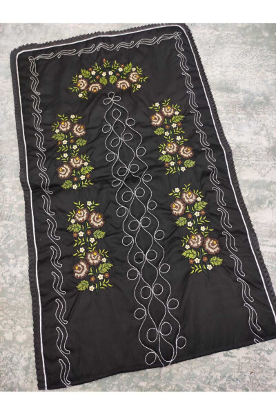 Embroidered Aida Cloth Single Prayer Rug - Black - 1