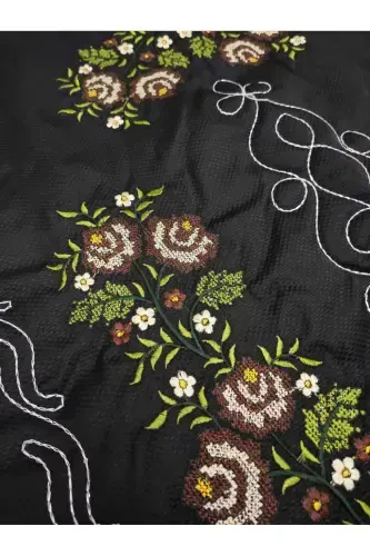 Embroidered Aida Cloth Single Prayer Rug - Black - 3