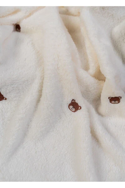 Embroidered Baby Blanket with Bear Pattern 90 X 110 Cream Wellsoft - 3