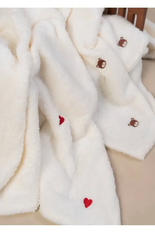 Embroidered Baby Blanket with Bear Pattern 90 X 110 Cream Wellsoft - 4