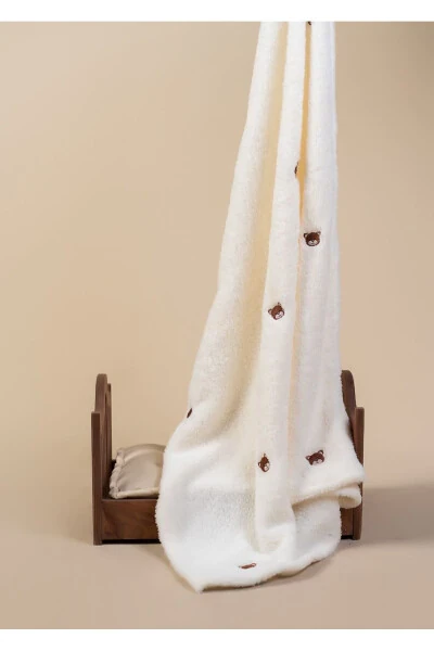 Embroidered Baby Blanket with Bear Pattern 90 X 110 Cream Wellsoft - 5
