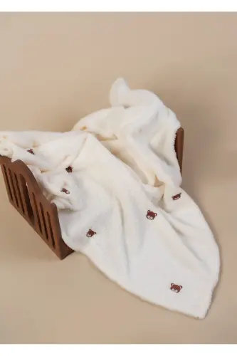 Embroidered Baby Blanket with Bear Pattern 90 X 110 Cream Wellsoft - 1