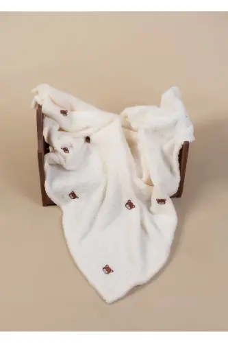 Embroidered Baby Blanket with Bear Pattern 90 X 110 Cream Wellsoft - 3