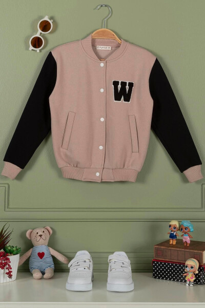 Embroidered Beige Girls College Jacket - 5