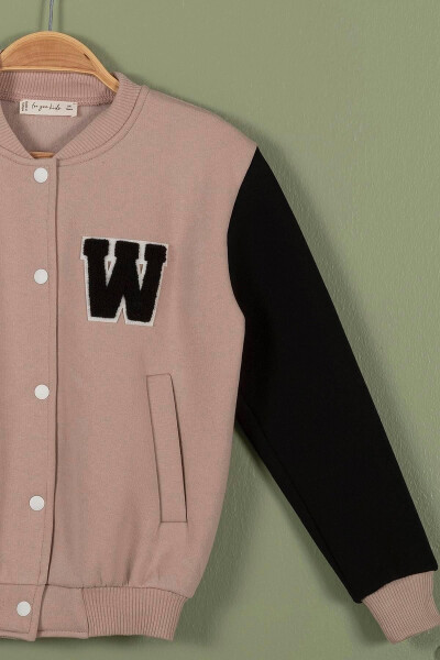 Embroidered Beige Girls College Jacket - 6