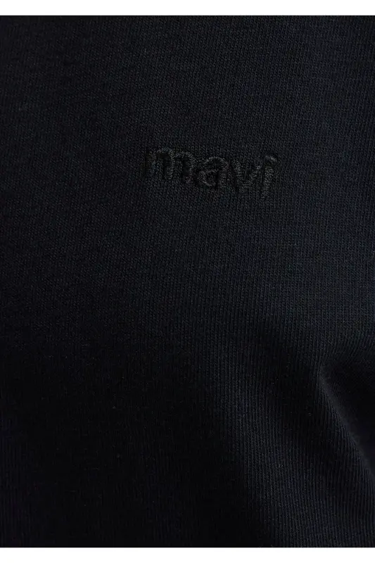 Embroidered Black Basic T-Shirt Loose Fit - 7